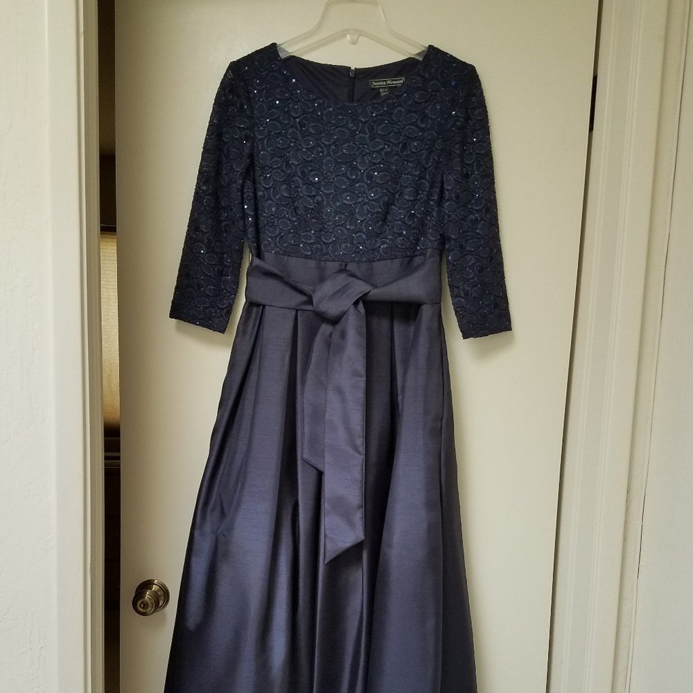 Jessica Howard full length Navy Gown